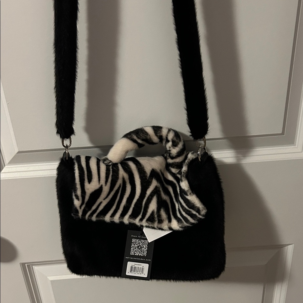 Adrienne Landau Black and White Faux Fur Shoulder Bag